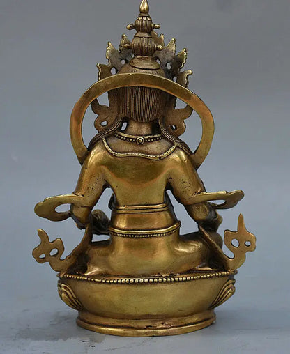 Tibet Buddhism Brass Copper Yellow Jambhala Wealth Mammon God Buddha Statue