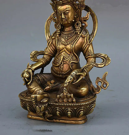Tibet Buddhism Brass Copper Yellow Jambhala Wealth Mammon God Buddha Statue