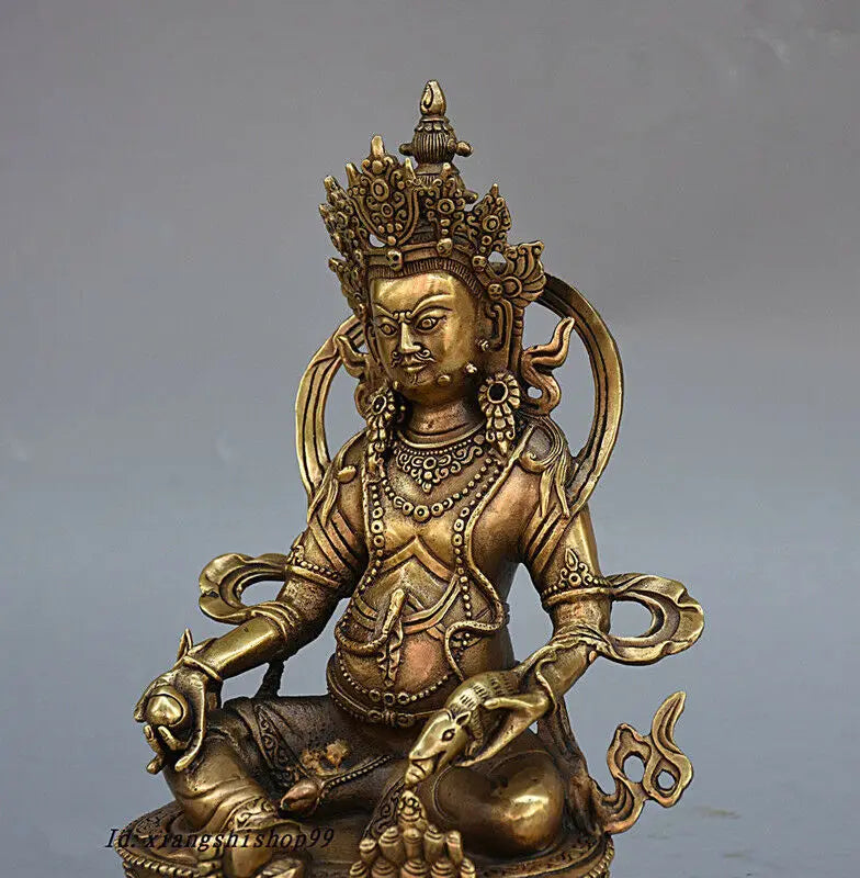 Tibet Buddhism Brass Copper Yellow Jambhala Wealth Mammon God Buddha Statue