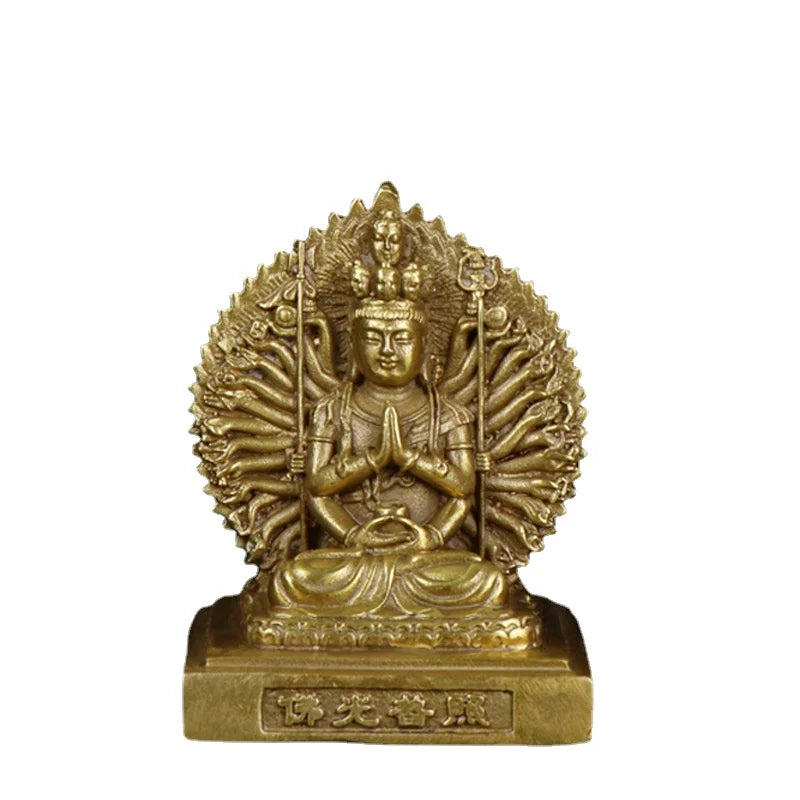 Tibet Buddhism Brass Two-sided Kwan-Yin Guan Yin Bodhisattva Buddha Statue