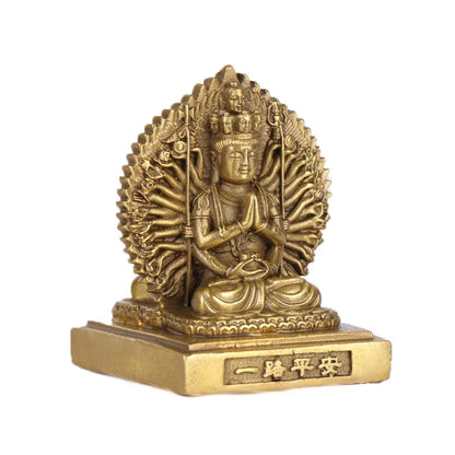 Tibet Buddhism Brass Two-sided Kwan-Yin Guan Yin Bodhisattva Buddha Statue
