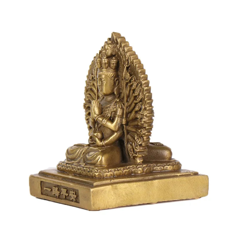 Tibet Buddhism Brass Two-sided Kwan-Yin Guan Yin Bodhisattva Buddha Statue