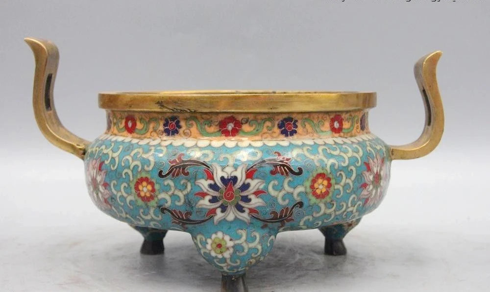 Tibet Buddhism Bronze Copper Cloisonne enamel Flower Incense Burner Censer