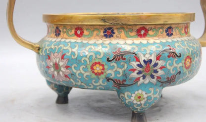 Tibet Buddhism Bronze Copper Cloisonne enamel Flower Incense Burner Censer
