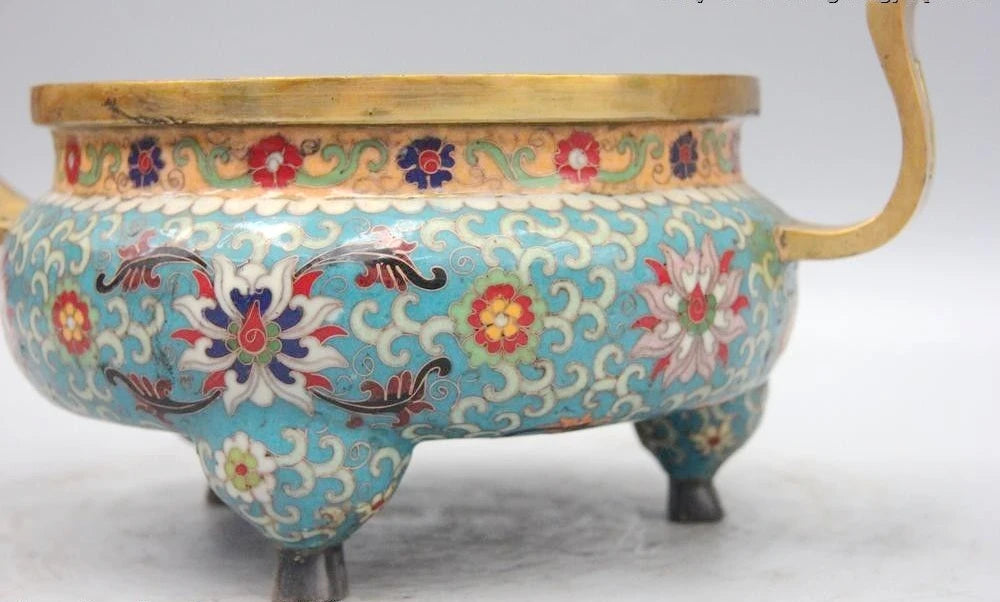 Tibet Buddhism Bronze Copper Cloisonne enamel Flower Incense Burner Censer