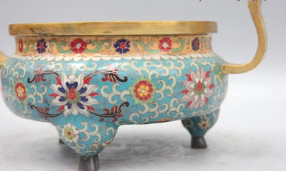 Tibet Buddhism Bronze Copper Cloisonne enamel Flower Incense Burner Censer