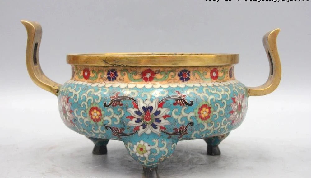 Tibet Buddhism Bronze Copper Cloisonne enamel Flower Incense Burner Censer