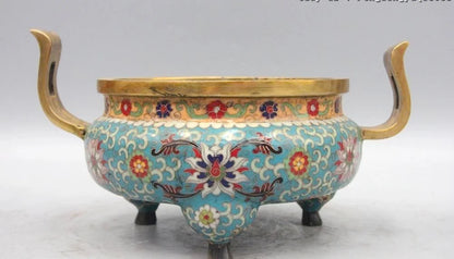 Tibet Buddhism Bronze Copper Cloisonne enamel Flower Incense Burner Censer