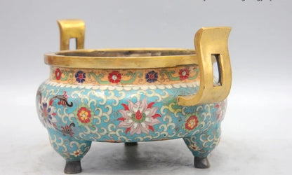 Tibet Buddhism Bronze Copper Cloisonne enamel Flower Incense Burner Censer