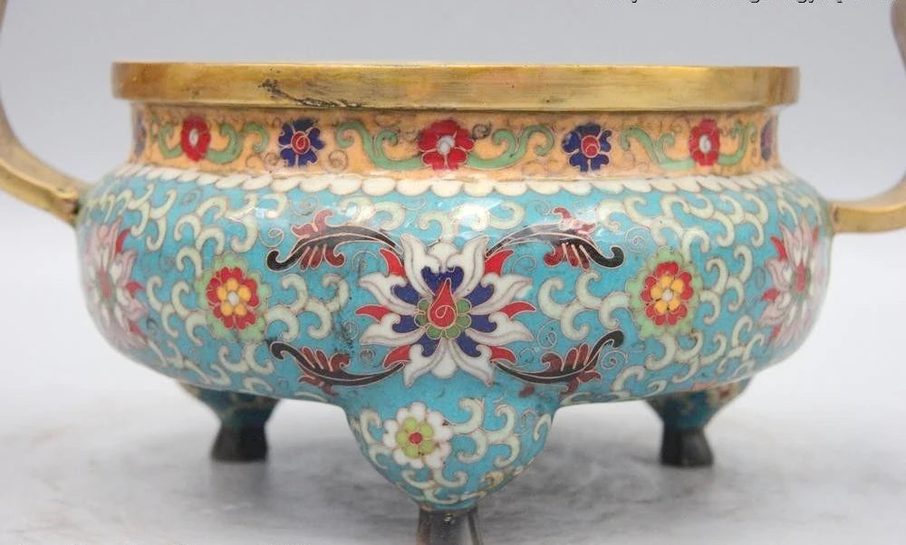 Tibet Buddhism Bronze Copper Cloisonne enamel Flower Incense Burner Censer