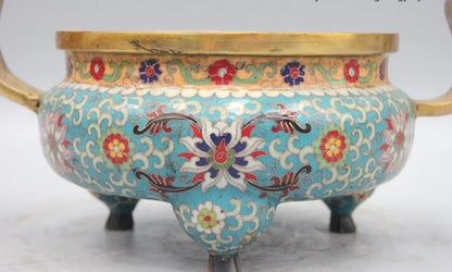 Tibet Buddhism Bronze Copper Cloisonne enamel Flower Incense Burner Censer