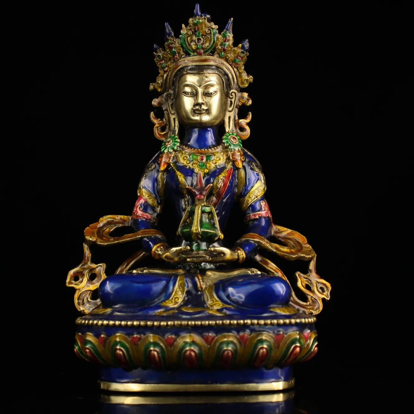 Tibet Buddhism Hand carving Cloisonne Brass Bodhisattva Manjusri Buddha Statue 21cm