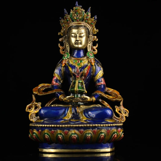 Tibet Buddhism Hand carving Cloisonne Brass Bodhisattva Manjusri Buddha Statue 21cm