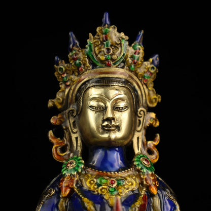 Tibet Buddhism Hand carving Cloisonne Brass Bodhisattva Manjusri Buddha Statue 21cm