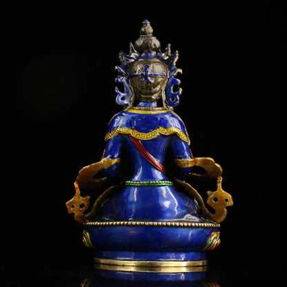 Tibet Buddhism Hand carving Cloisonne Brass Bodhisattva Manjusri Buddha Statue 21cm