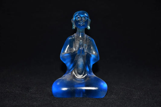 Tibet Buddhism blue liuli glaze Glass handmade Buddha statue