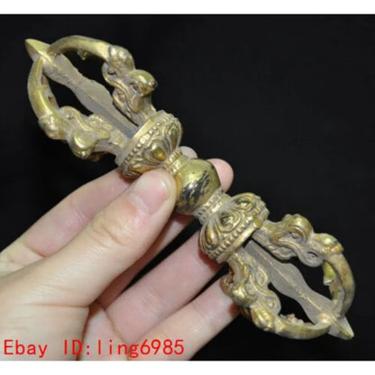 Tibet Buddhism temple bronze Gilt Dorje Vajra Dorje Phurpa Dagger Talisman faqi