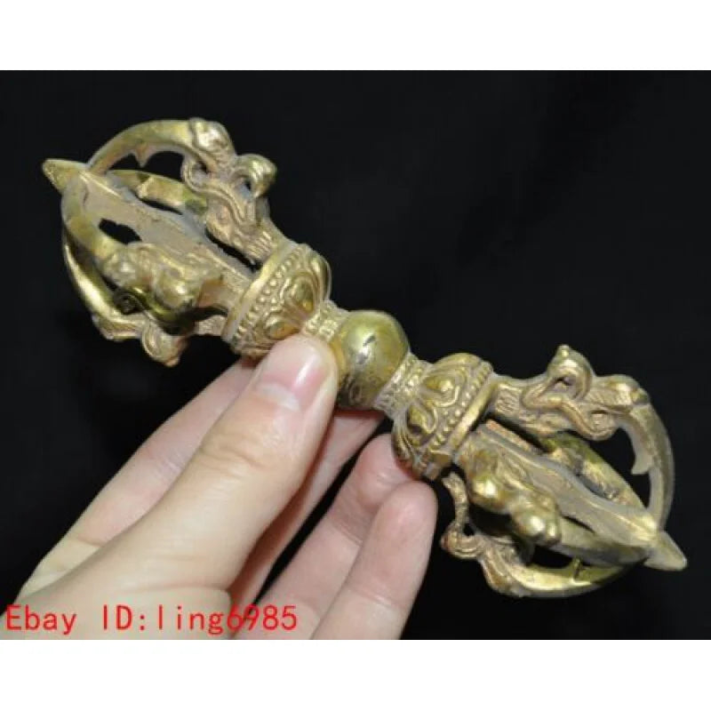 Tibet Buddhism temple bronze Gilt Dorje Vajra Dorje Phurpa Dagger Talisman faqi
