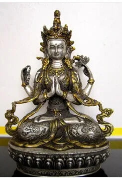 Tibet Buddhist Four-armed guanyin buddha bronze statue