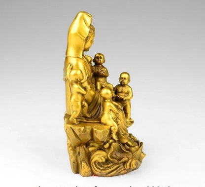 Tibet Buddhsim Brass Copper Lotus Songzi Boy GuanYin Kwan-yin Bodhisattva Statue