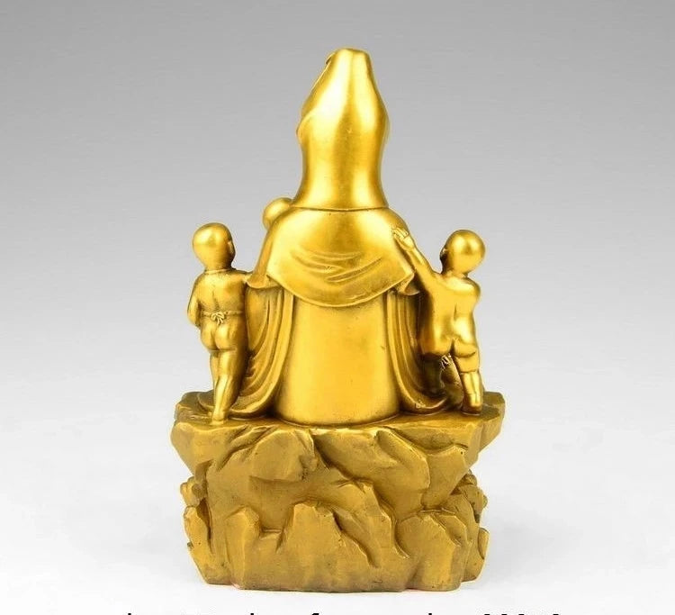 Tibet Buddhsim Brass Copper Lotus Songzi Boy GuanYin Kwan-yin Bodhisattva Statue