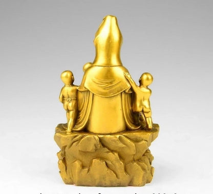 Tibet Buddhsim Brass Copper Lotus Songzi Boy GuanYin Kwan-yin Bodhisattva Statue