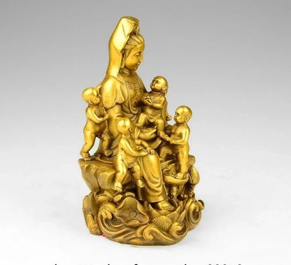 Tibet Buddhsim Brass Copper Lotus Songzi Boy GuanYin Kwan-yin Bodhisattva Statue