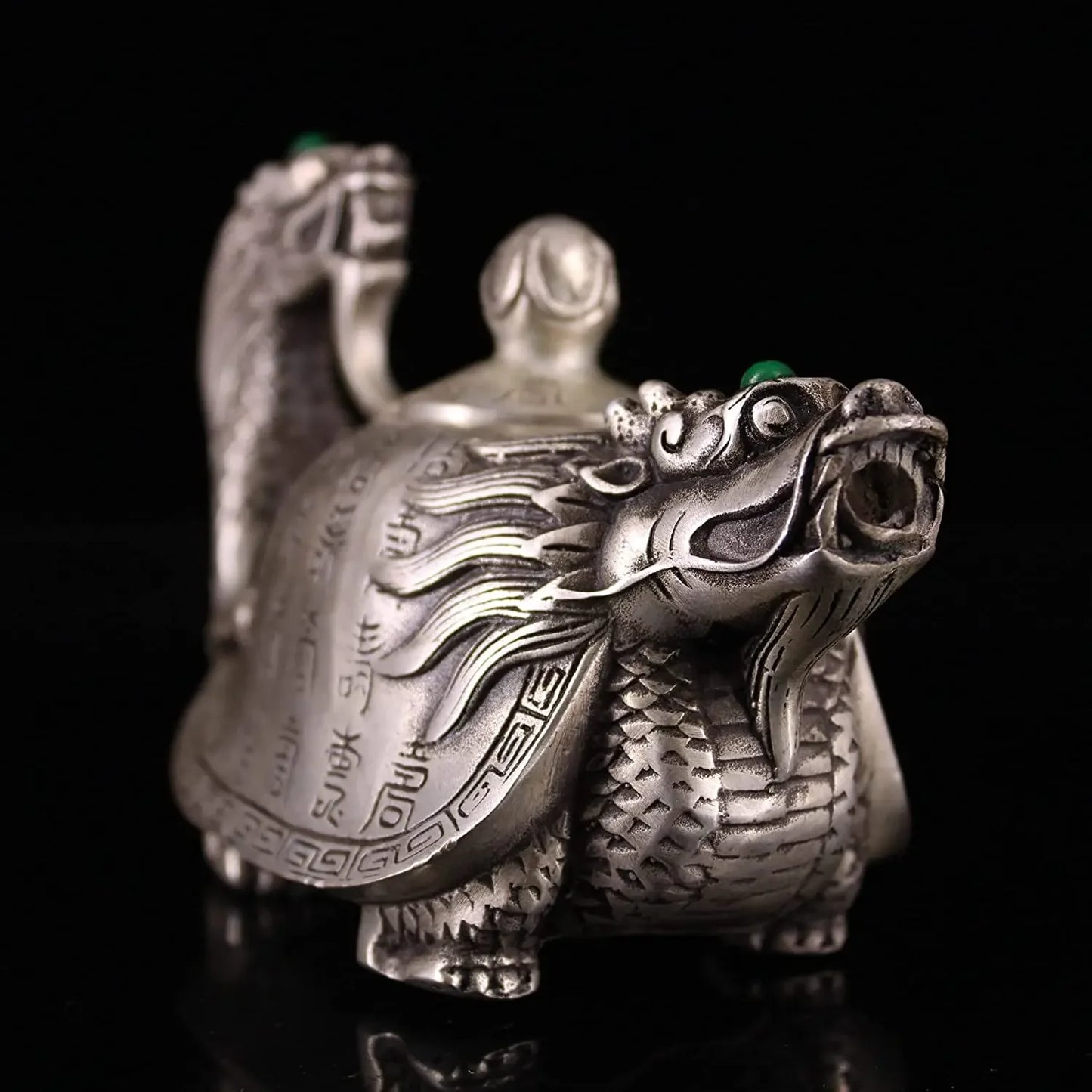 Tibet Temple Collection Old Bronze Gilt Silver Mosaic Gem Dragon Turtle Statue Faucet Flagon Kettle teapot Ornaments Town House