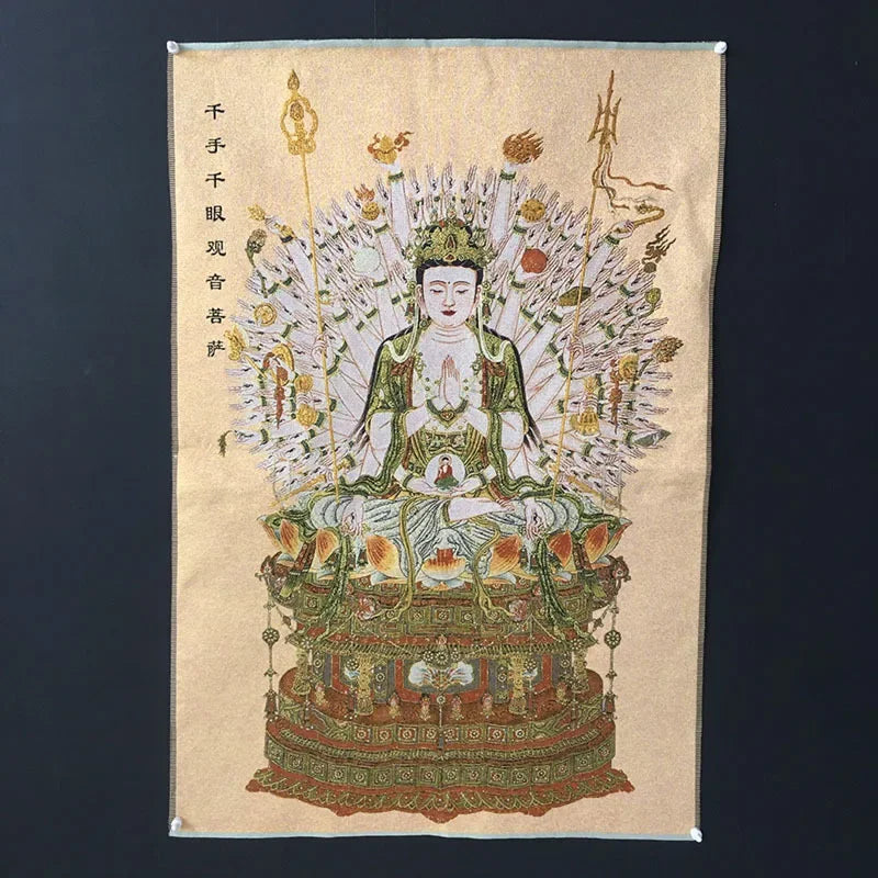 Tibet Thangka portrait brocade painting silk religion Thangka embroidery figure Qianshou Guanyin