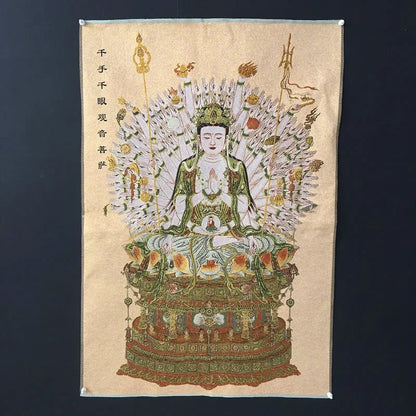 Tibet Thangka portrait brocade painting silk religion Thangka embroidery figure Qianshou Guanyin