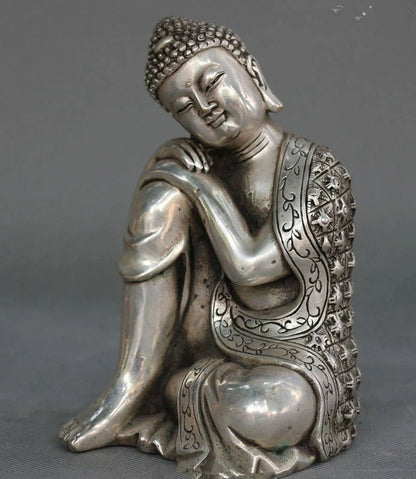 Tibet Tibetan Buddhism Silver Seat Sleep Shakyamuni Sakyamuni Buddha Statue
