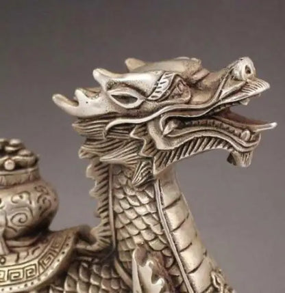 Tibet old silver handmade auspicious dragon town curtilage statue
