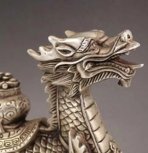 Tibet old silver handmade auspicious dragon town curtilage statue