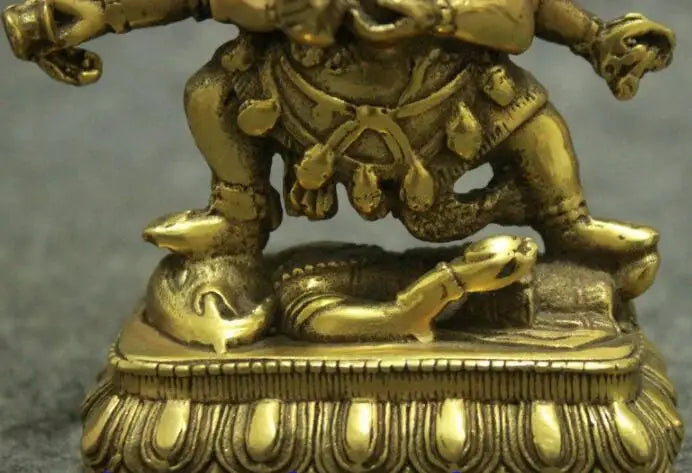 Tibetan Brass Buddhism Joss Vajra Protect 6 Arms Mahakala Buddha Seat Statue 12cm