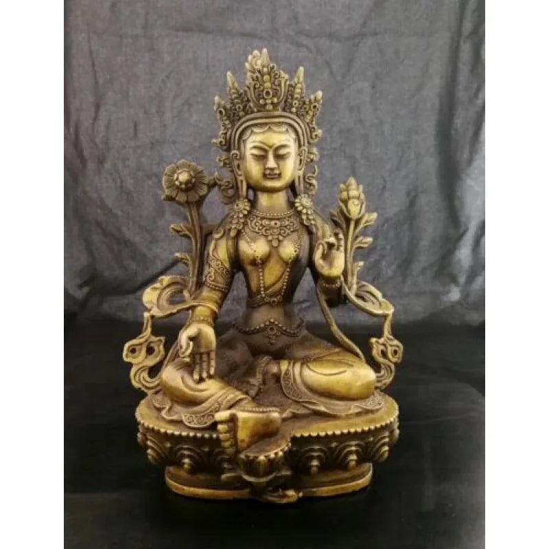 Tibetan Bronze Bodhisattva Tara (Green) Guanyin Chen Litz Buddha Lucky Statue