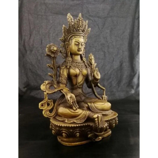Tibetan Bronze Bodhisattva Tara (Green) Guanyin Chen Litz Buddha Lucky Statue