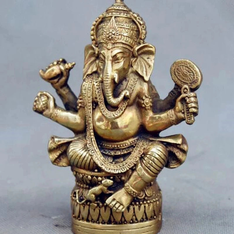 Tibetan Buddhism Brass Ganesha Ganapati Ganesh Lord God Elephant Buddha Statue free ship