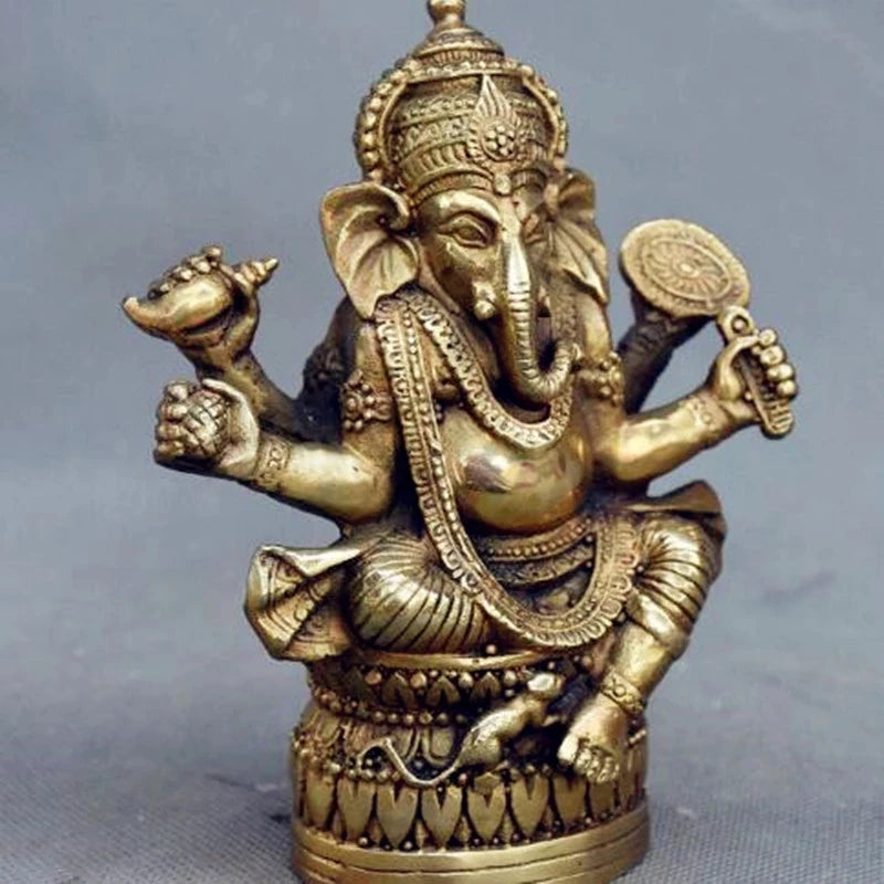 Tibetan Buddhism Brass Ganesha Ganapati Ganesh Lord God Elephant Buddha Statue free ship