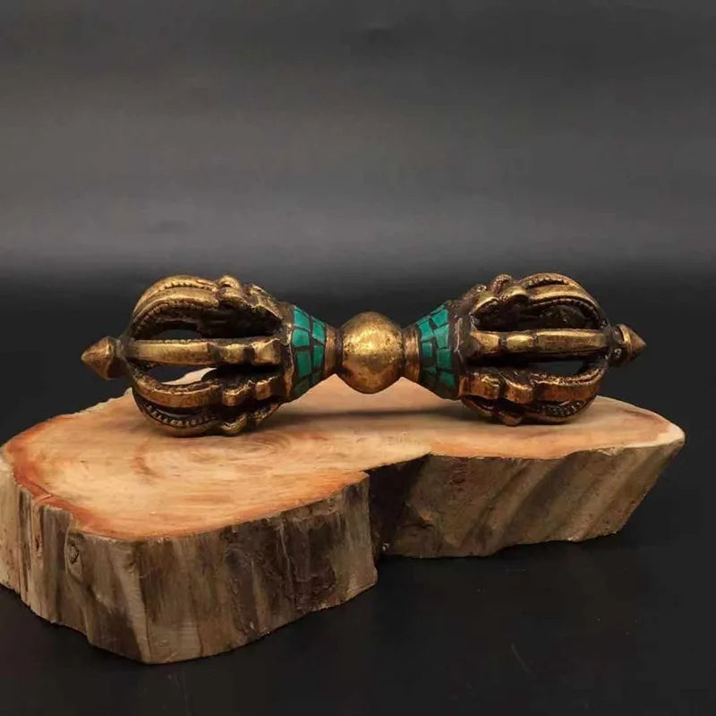 Tibetan Buddhism Bronze Turquoise Buddhist Ritual Tool Hand Vajra Dorje statue