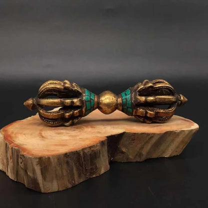 Tibetan Buddhism Bronze Turquoise Buddhist Ritual Tool Hand Vajra Dorje statue
