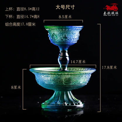 Tibetan Buddhism Coloured glaze Dharma Protection Cup Eight Auspicious Dharma Protectors offering to Buddha meditation ornament