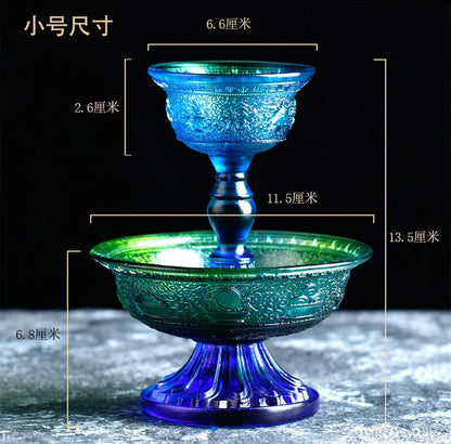 Tibetan Buddhism Coloured glaze Dharma Protection Cup Eight Auspicious Dharma Protectors offering to Buddha meditation ornament