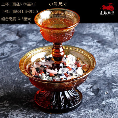 Tibetan Buddhism Coloured glaze Dharma Protection Cup Eight Auspicious Dharma Protectors offering to Buddha meditation ornament