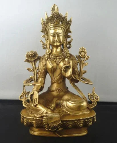 Tibetan Buddhism Copper Green Tara God Godness Kwan-yin Buddha Statue