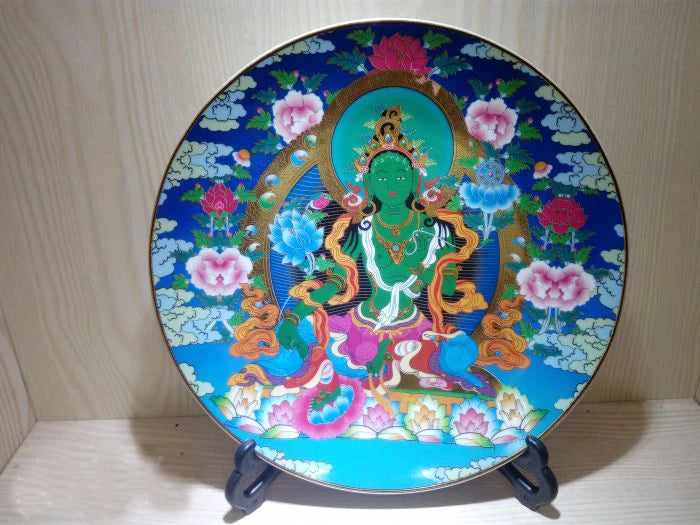 Tibetan Buddhism HOME family Efficacious Bless Decorative buddha Coloured drawing Green Tara Guanyin Buddha Porcelain statue