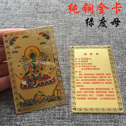 Tibetan Buddhism Nine palace Kalachakra Green Tara buddha multipurpose talisman Golden Card Amulet Bless you peace good luck