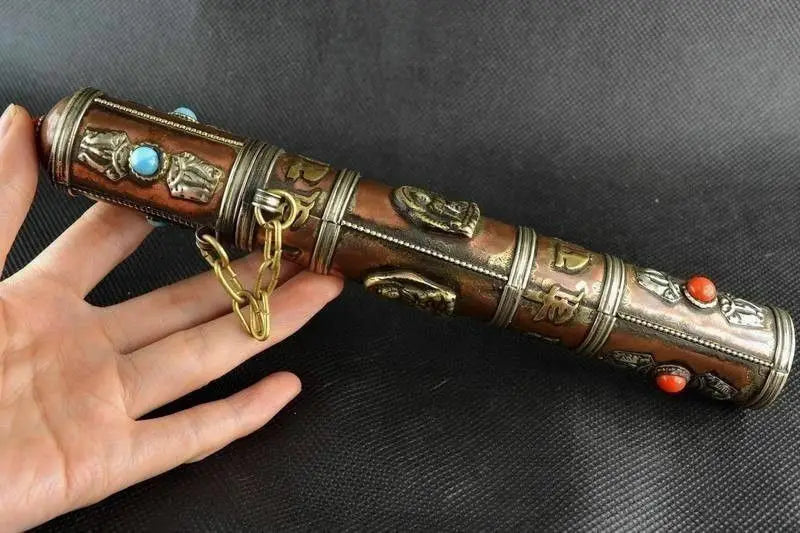 Tibetan Buddhist OM MANI PADME HUM & VAJRA Mantra Copper Incense Holder