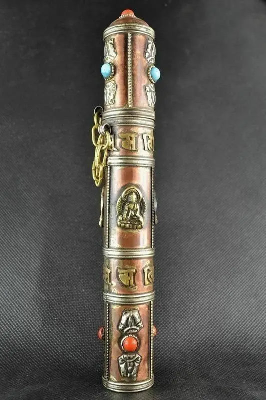 Tibetan Buddhist OM MANI PADME HUM & VAJRA Mantra Copper Incense Holder