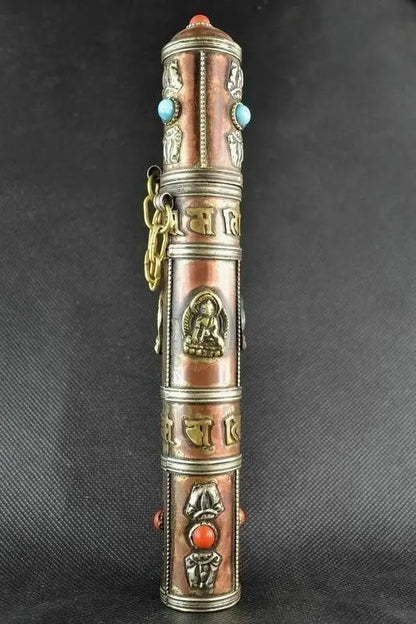 Tibetan Buddhist OM MANI PADME HUM & VAJRA Mantra Copper Incense Holder