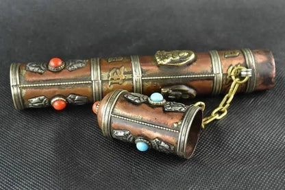 Tibetan Buddhist OM MANI PADME HUM & VAJRA Mantra Copper Incense Holder
